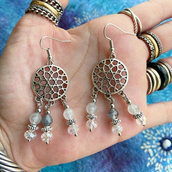 Smokey quartz beads dream catcher boho earrings - Picture 6 of 7